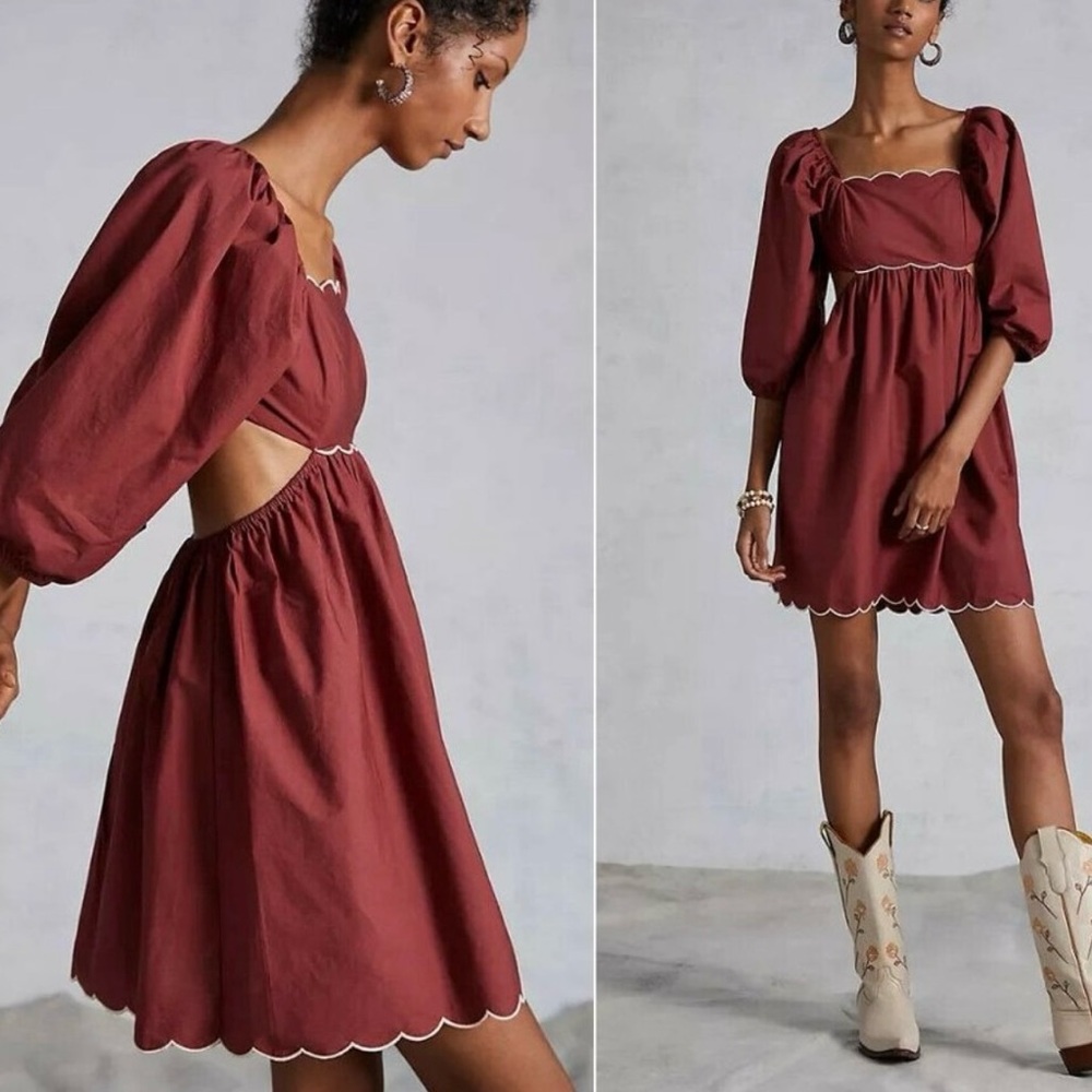 Cut Out Bow Back Rust Dress - Picture 2 of 13